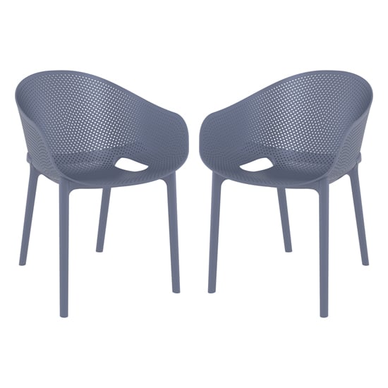 Shipley Outdoor Dark Grey Stacking Armchairs In Pair