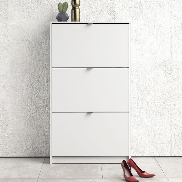 Shovy Wooden Shoe Cabinet With 3 Flip Doors In White | Bed Sava