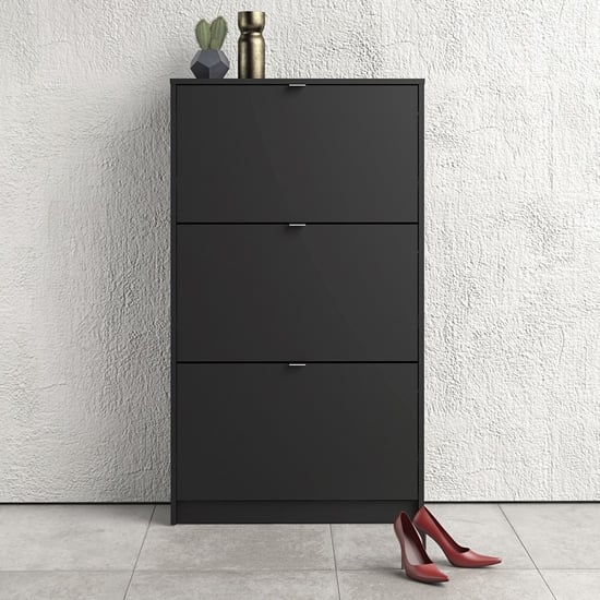 Shovy Wooden Shoe Cabinet With 3 Doors And 2 Layers In Matt Black