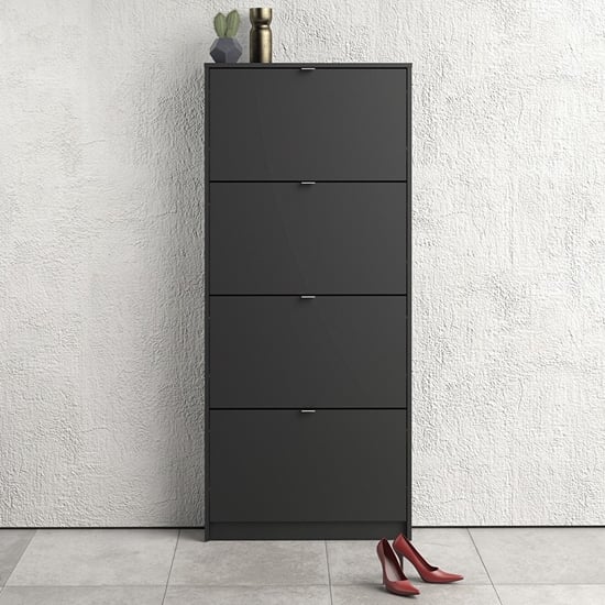 Shovy Wooden Shoe Cabinet With 4 Doors And 1 Layer In Matt Black