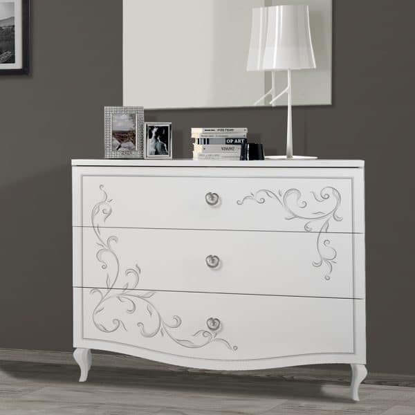 Sialkot Wooden Chest Of 3 Drawers In Serigraphy White | Bed Sava
