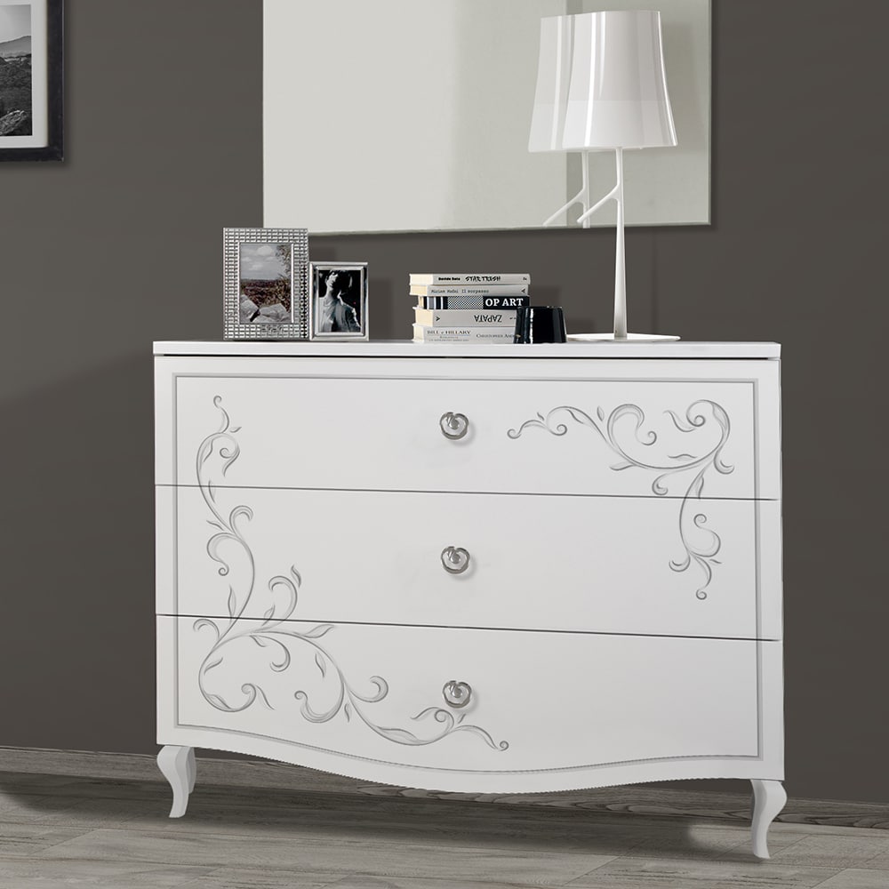 Sialkot Wooden Chest Of 3 Drawers In Serigraphy White