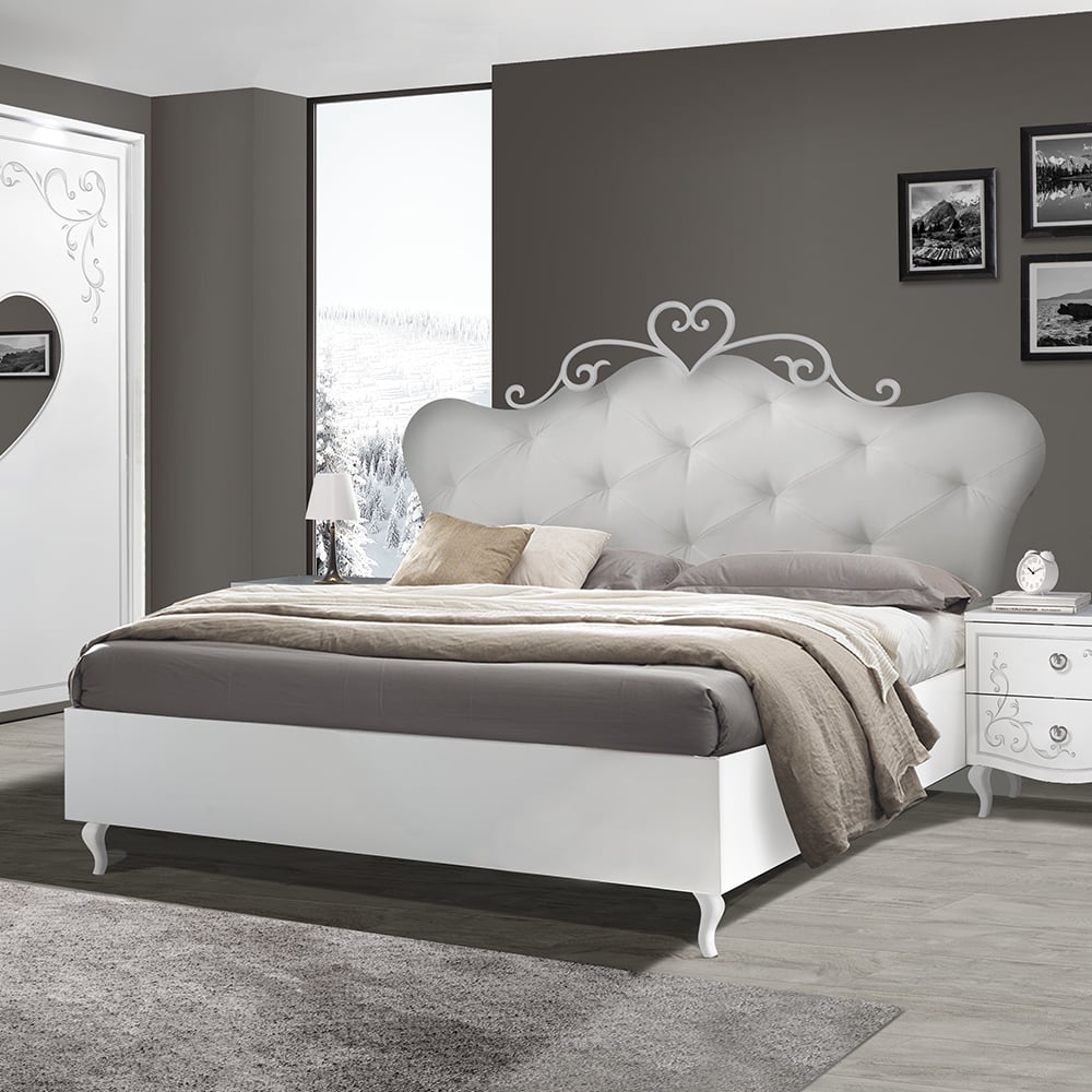 Sialkot Wooden King Size Bed In Serigraphy White