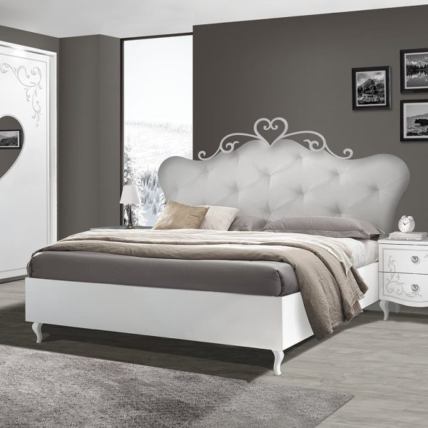 Sialkot Wooden Super King Size Bed In Serigraphy White | Bed Sava