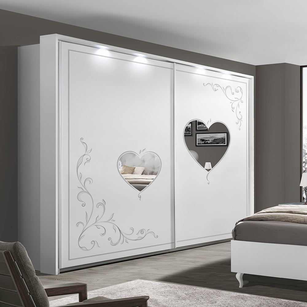 Sialkot Wooden Wardrobe With Mirror In Serigraphy White And LED
