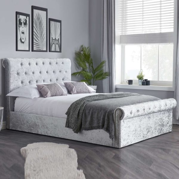 Siena Fabric Ottoman Storage Double Bed In Crushed Velvet | Bed Sava