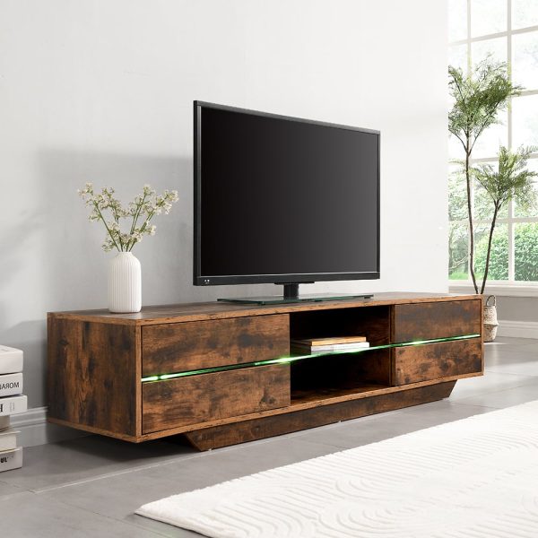 Sienna Wooden TV Stand In Rustic Oak With LED Lighting | Bed Sava