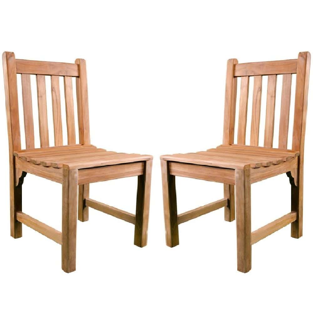 Sierra Teak Wooden Outdoor Side Chairs In Pair