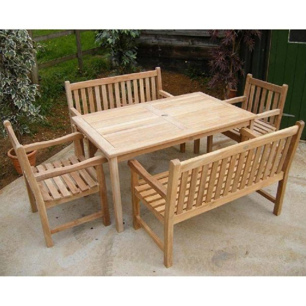 Sierra Wooden Dining Table With 2 Chairs 2 Benches In Teak | Bed Sava