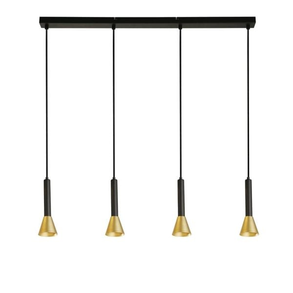 Signal 4 Light Gold Shade Bar Pendant Light In Black | Bed Sava