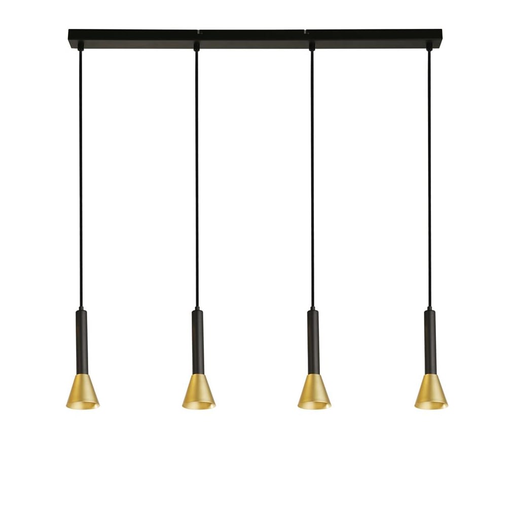 Signal 4 Light Gold Shade Bar Pendant Light In Black