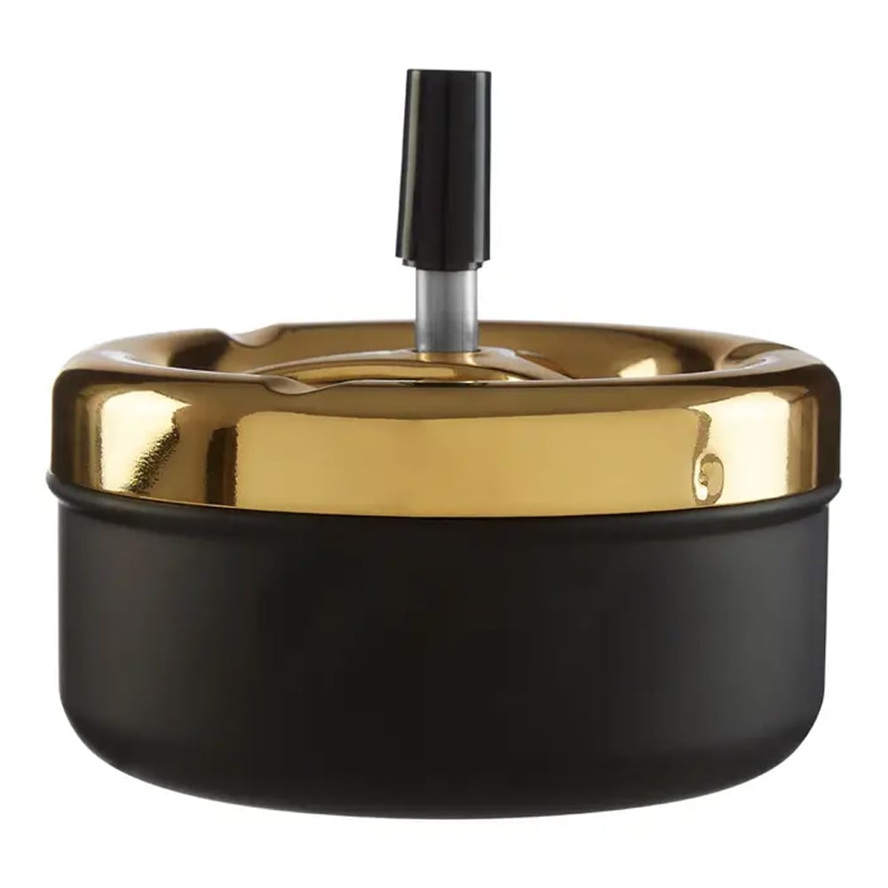 Sikeston Large Iron Spinning Ashtray In Gold And Matt Black