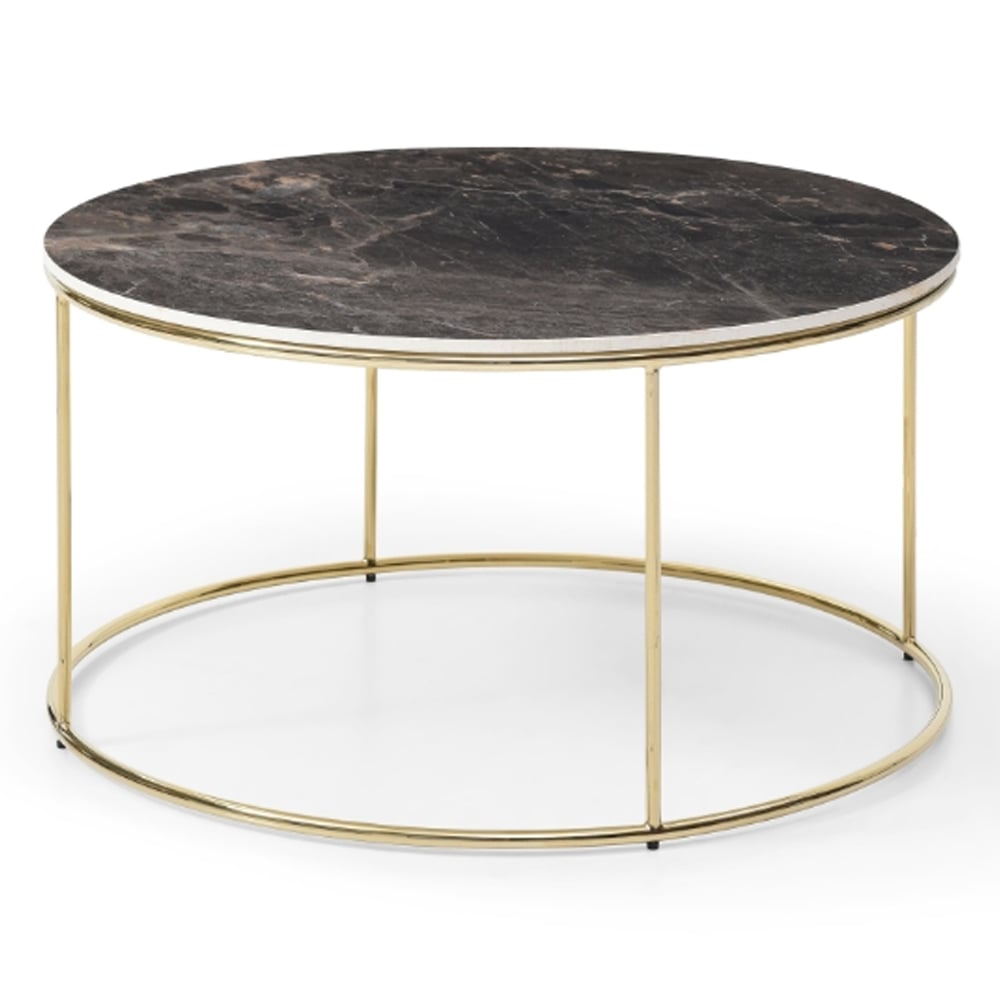 Silvis Brown Ceramic Coffee Table With Gold Stainless Steel Frame