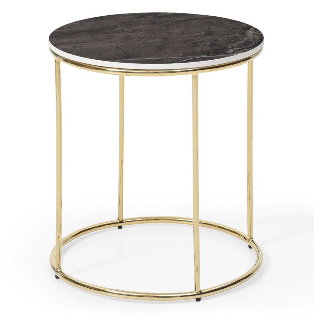 Silvis Brown Ceramic Side Table With Gold Stainless Steel Frame