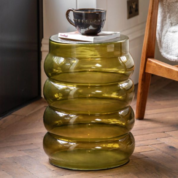 Silvis Mouth Blown Glass Side Table In Forest | Bed Sava