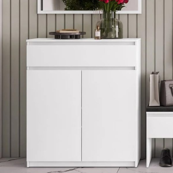 Silvis Wide Wooden Hallway Storage Cabinet With 2 Doors In White | Bed Sava