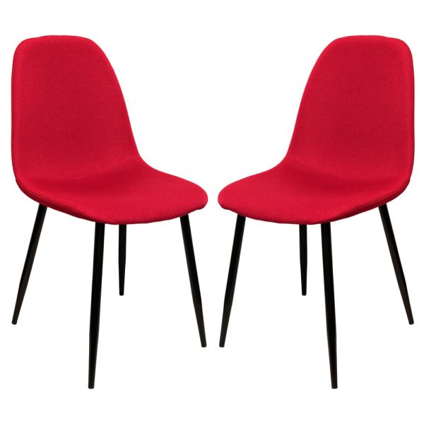 Simons Red Fabric Dining Chairs In Pair | Bed Sava