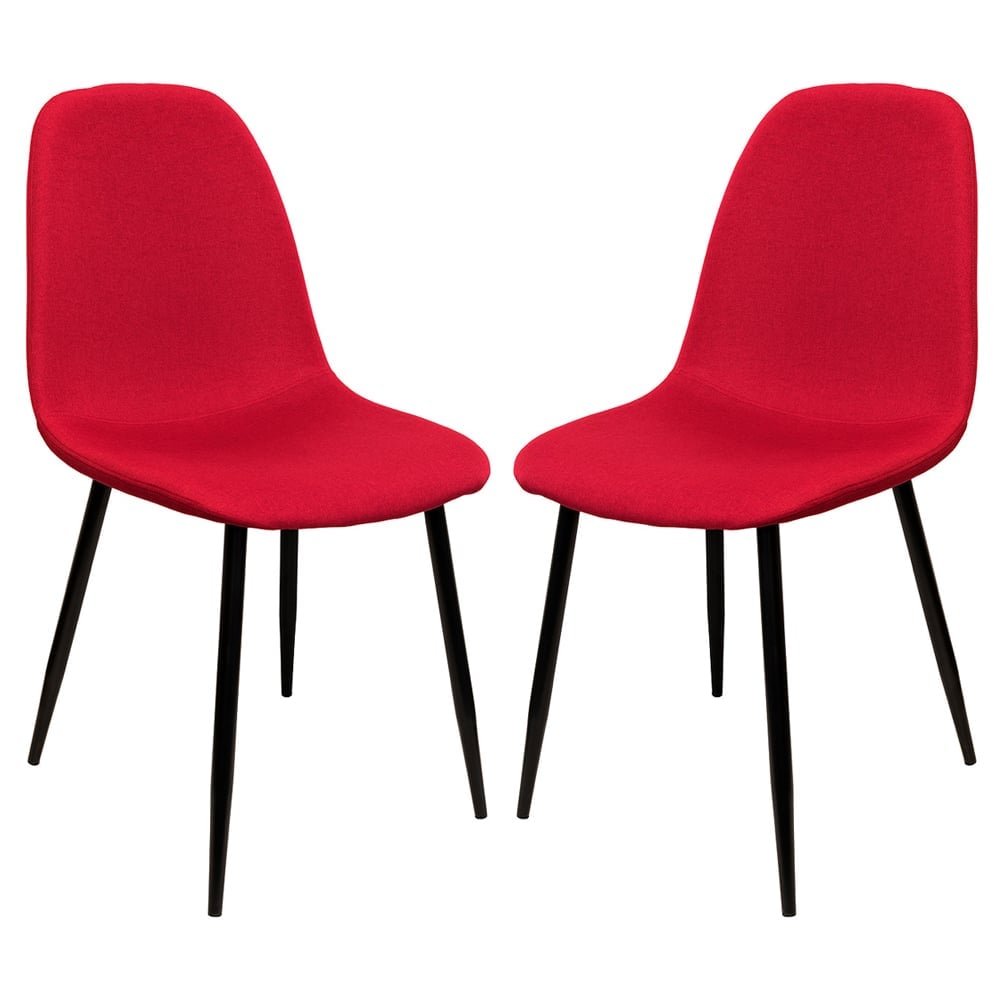 Simons Red Fabric Dining Chairs In Pair