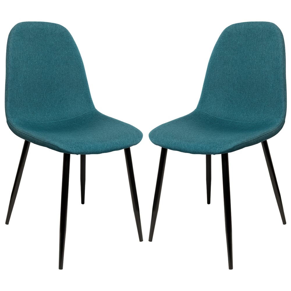 Simons Teal Fabric Dining Chairs In Pair