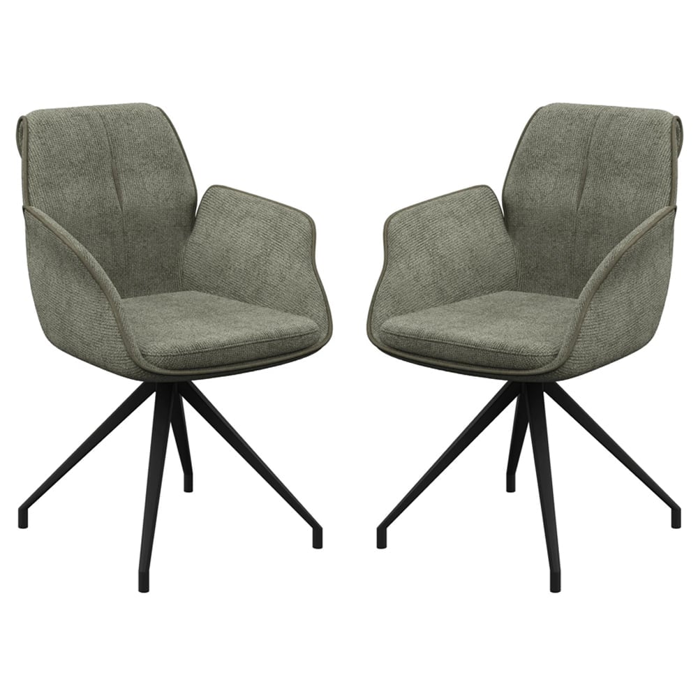 Simsbury Green Fabric Dining Armchairs In Pair