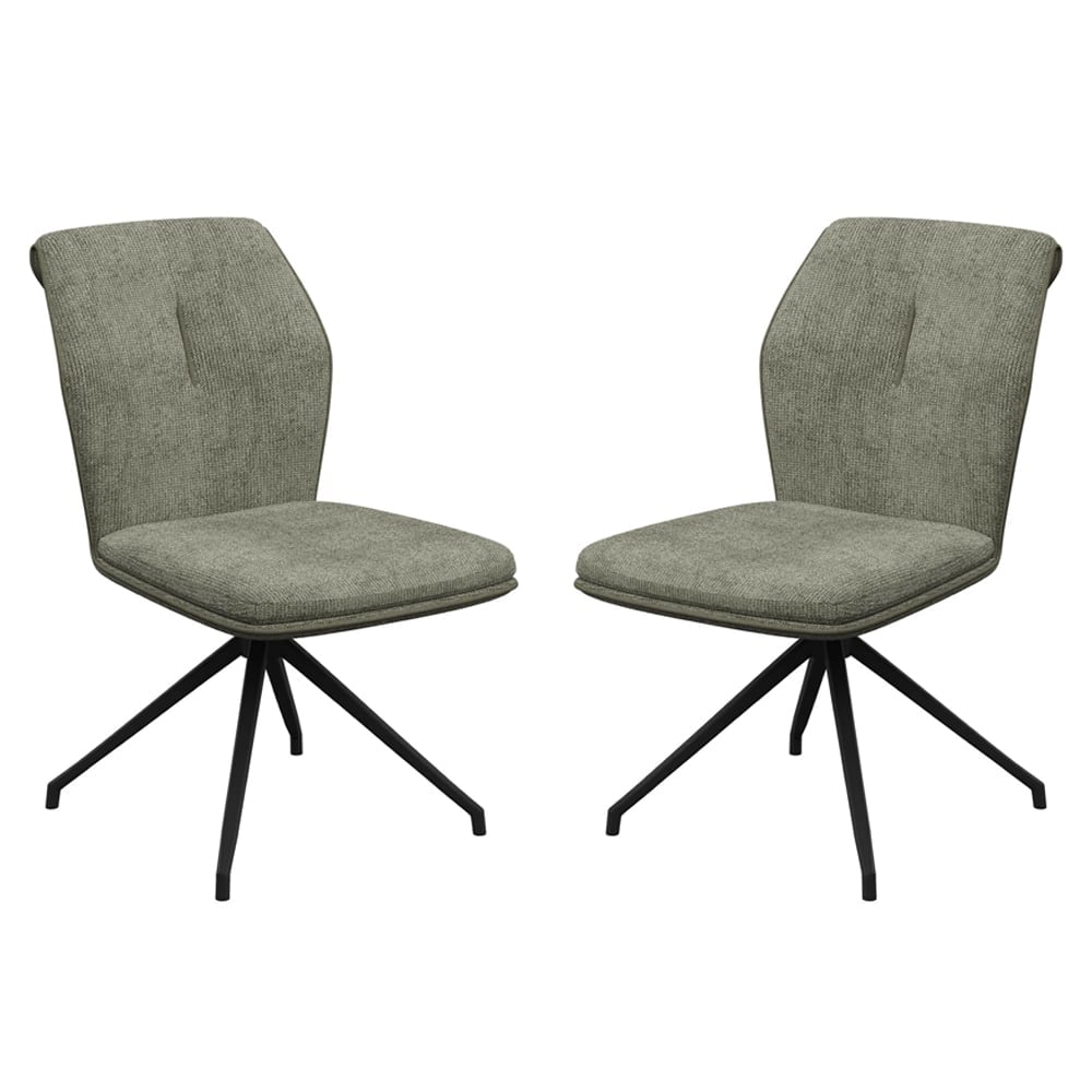 Simsbury Green Fabric Dining Chairs In Pair