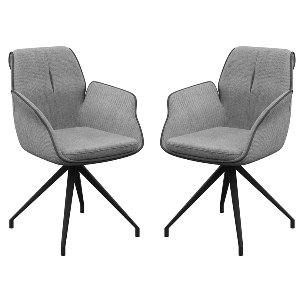 Simsbury Grey Fabric Dining Armchairs In Pair