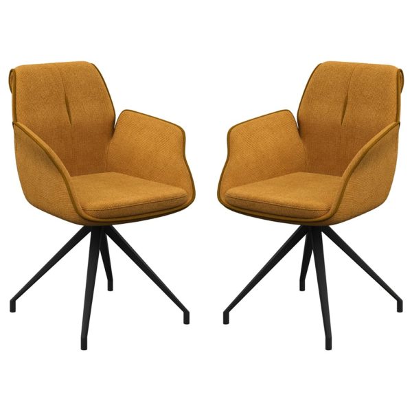 Simsbury Mustard Fabric Dining Armchairs In Pair | Bed Sava
