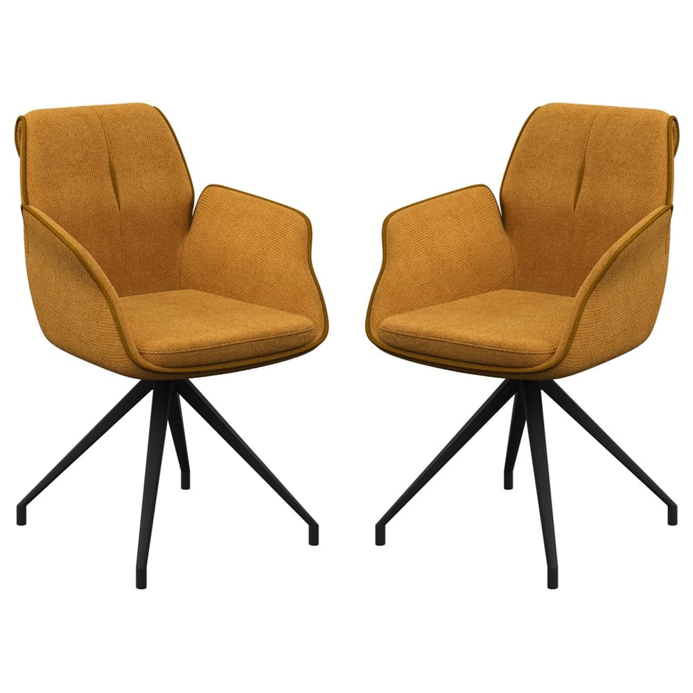 Simsbury Mustard Fabric Dining Armchairs In Pair