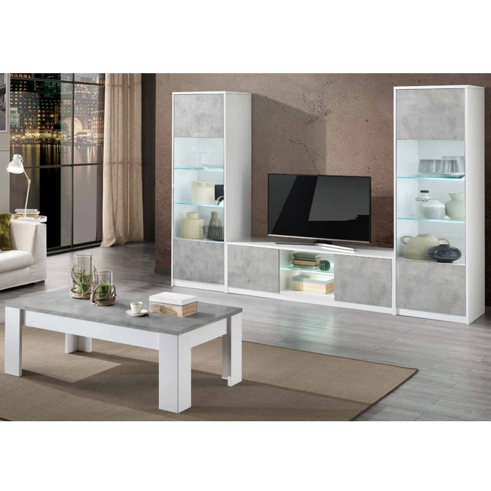 Sion Living Room Set With Coffee Table In White Beton And LED