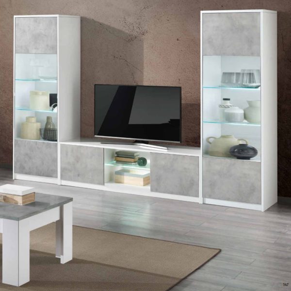 Sion Living Room Set With Display Cabinet In White Beton And LED | Bed Sava