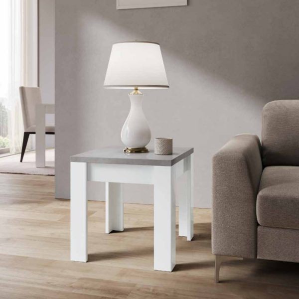 Skokie High Gloss Lamp Table In Grey Marble Effect And White | Bed Sava