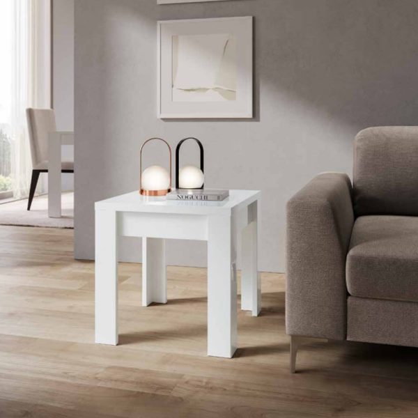 Skokie High Gloss Lamp Table In White | Bed Sava