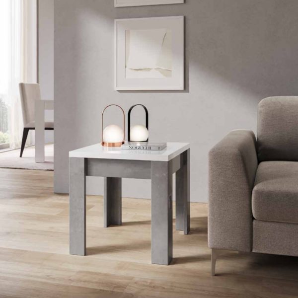 Skokie High Gloss Lamp Table In White And Grey Marble Effect | Bed Sava