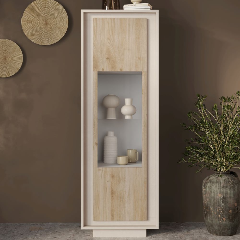 Skokie Wooden Display Cabinet With 1 Door In Cashmere And Cadiz