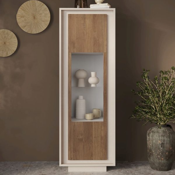 Skokie Wooden Display Cabinet With 1 Door In Cashmere And Mercure | Bed Sava