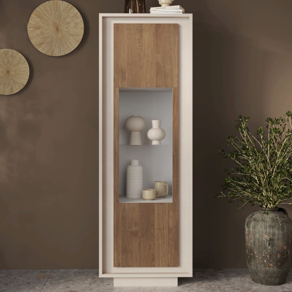 Skokie Wooden Display Cabinet With 1 Door In Cashmere And Mercure