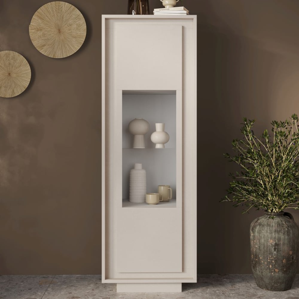 Skokie Wooden Display Cabinet With 1 Door In Cashmere