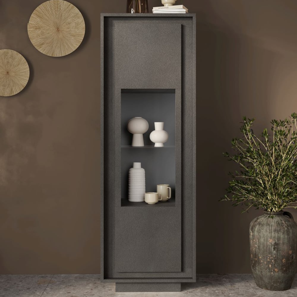 Skokie Wooden Display Cabinet With 1 Door In Lava