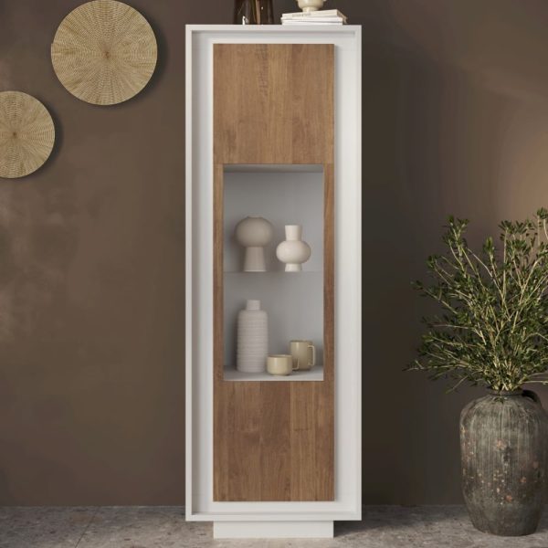 Skokie Wooden Display Cabinet With 1 Door In Matt White And Mercure | Bed Sava