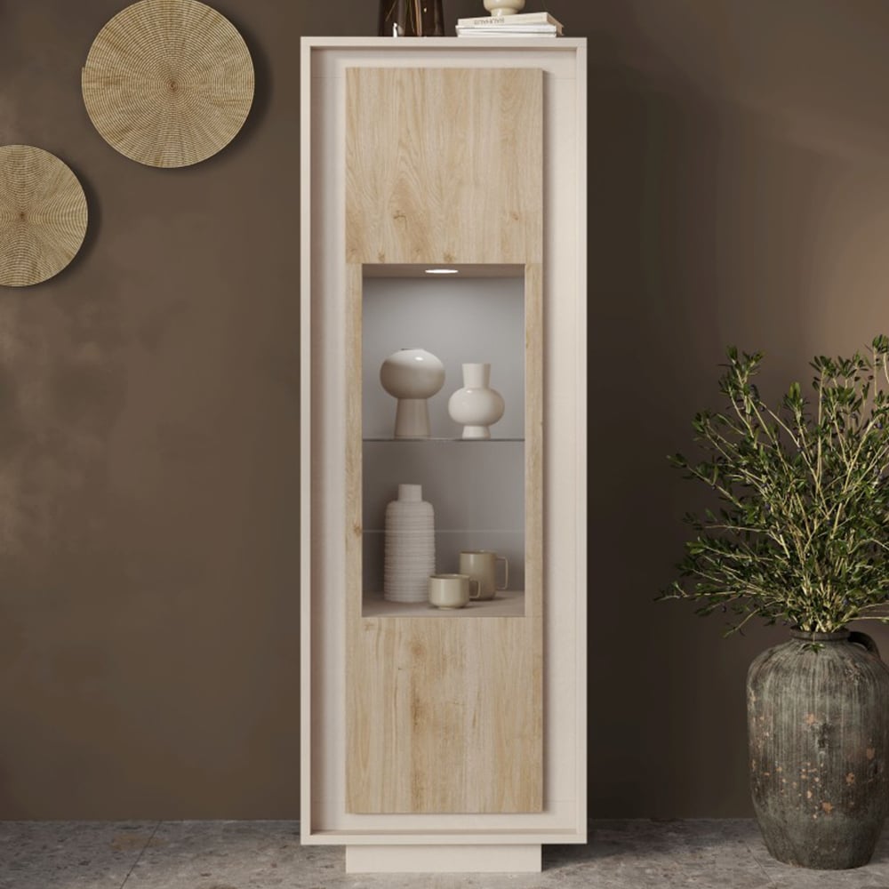 Skokie Wooden Display Cabinet In Cashmere And Cadiz With LED