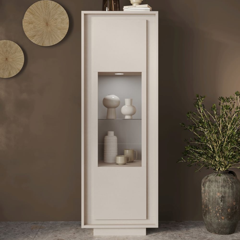 Skokie Wooden Display Cabinet In Cashmere With LED