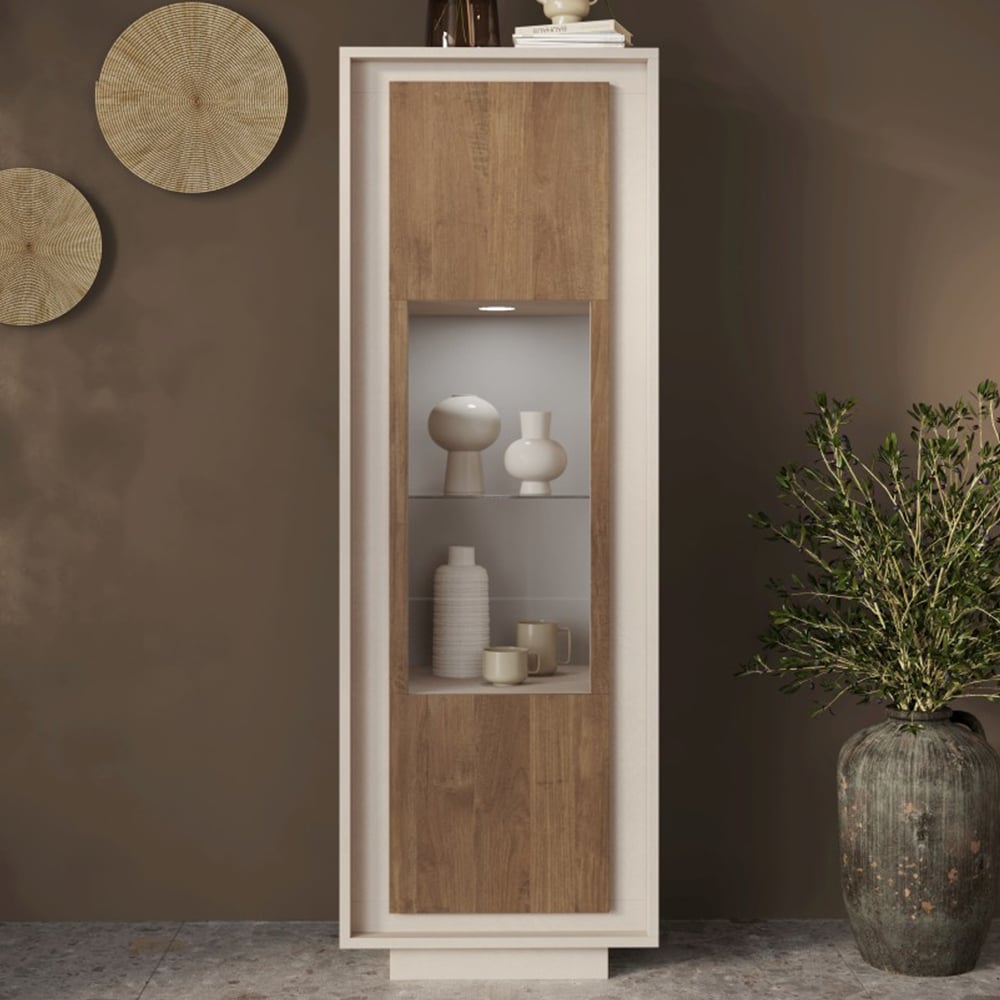 Skokie Wooden Display Cabinet In Cashmere And Mercure With LED