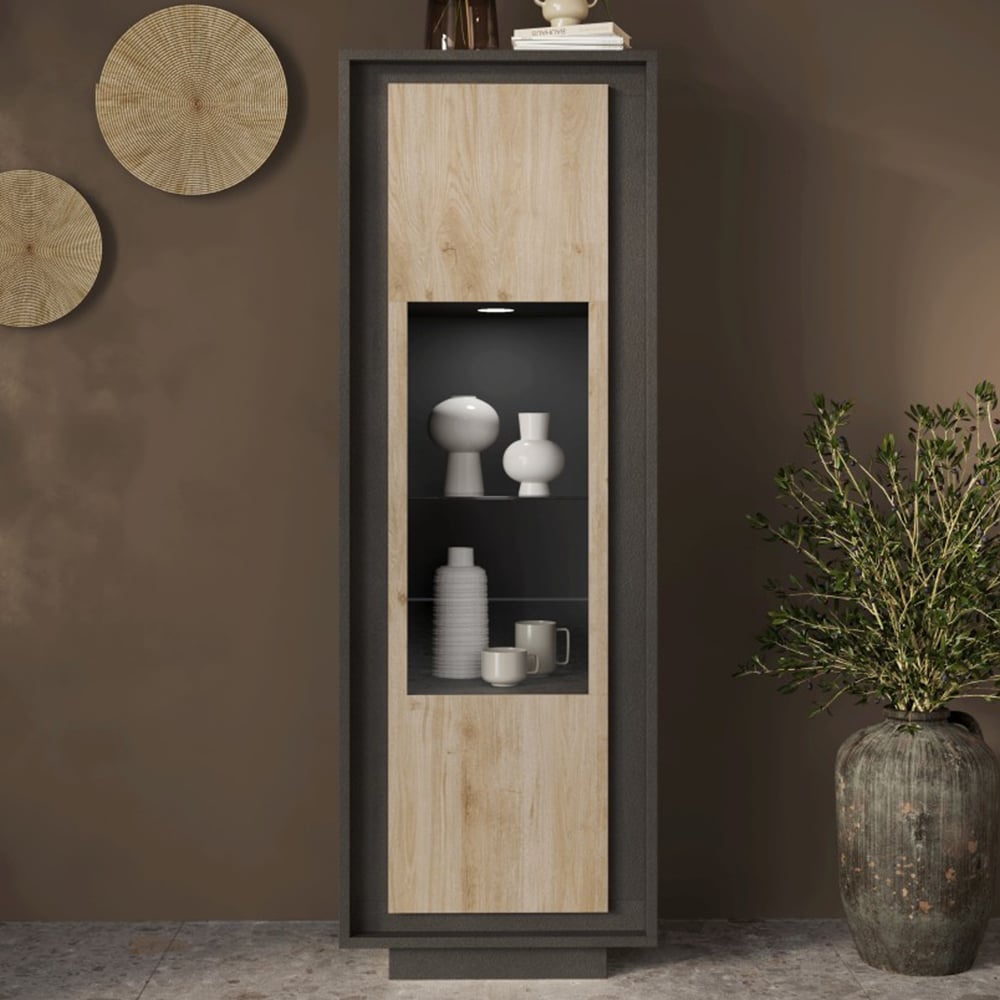 Skokie Wooden Display Cabinet In Lava And Cadiz With LED