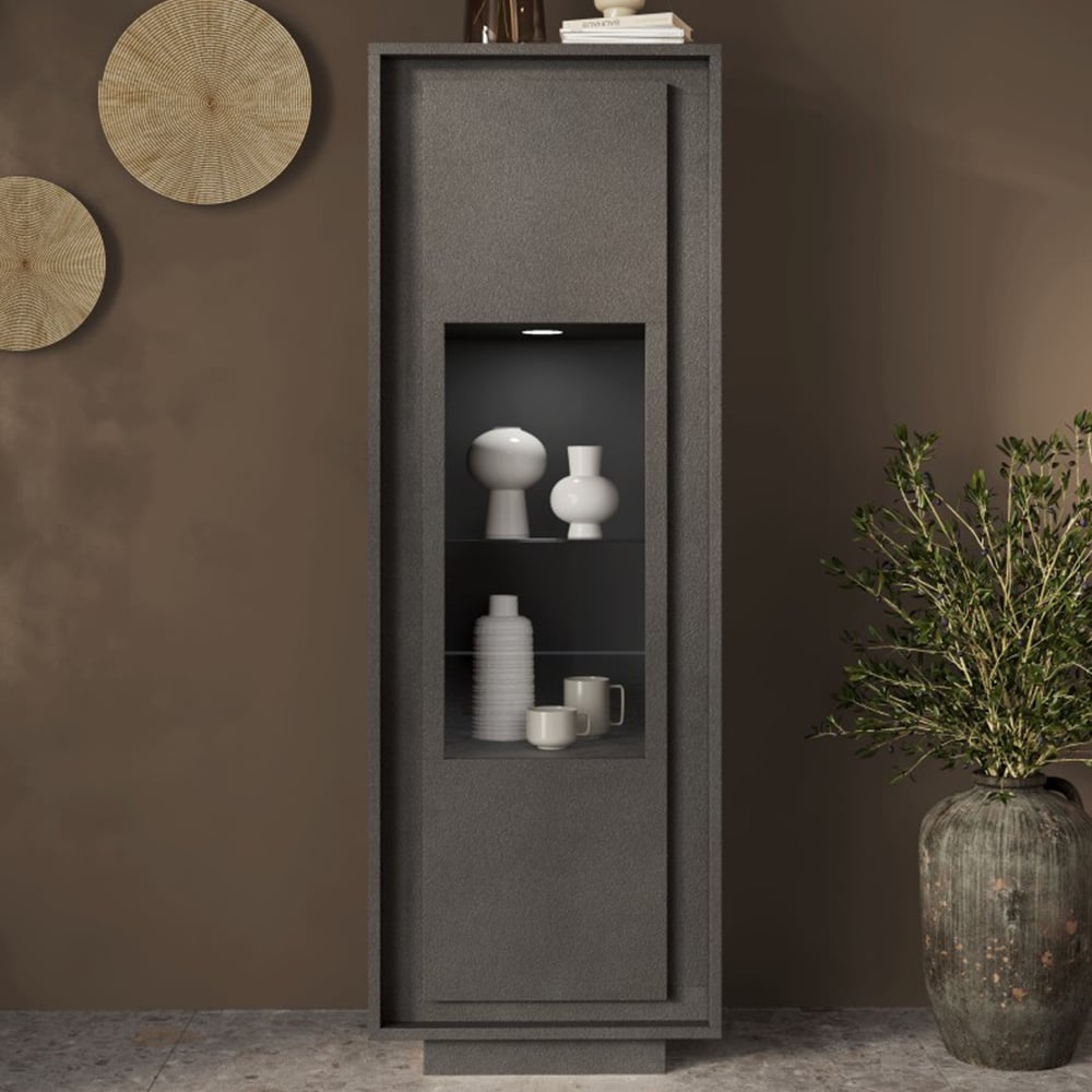 Skokie Wooden Display Cabinet In Lava With LED