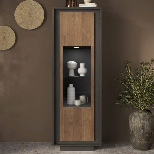 Skokie Wooden Display Cabinet In Lava And Mercure With LED | Bed Sava