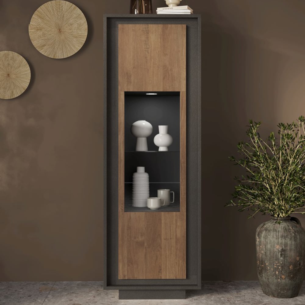 Skokie Wooden Display Cabinet In Lava And Mercure With LED