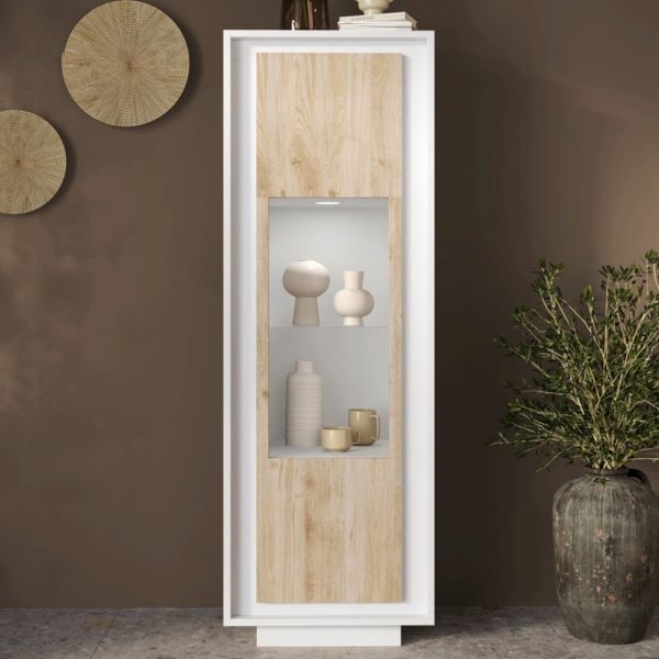 Skokie Wooden Display Cabinet In Matt White And Cadiz With LED | Bed Sava