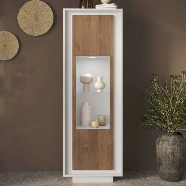 Skokie Wooden Display Cabinet In Matt White And Mercure With LED | Bed Sava
