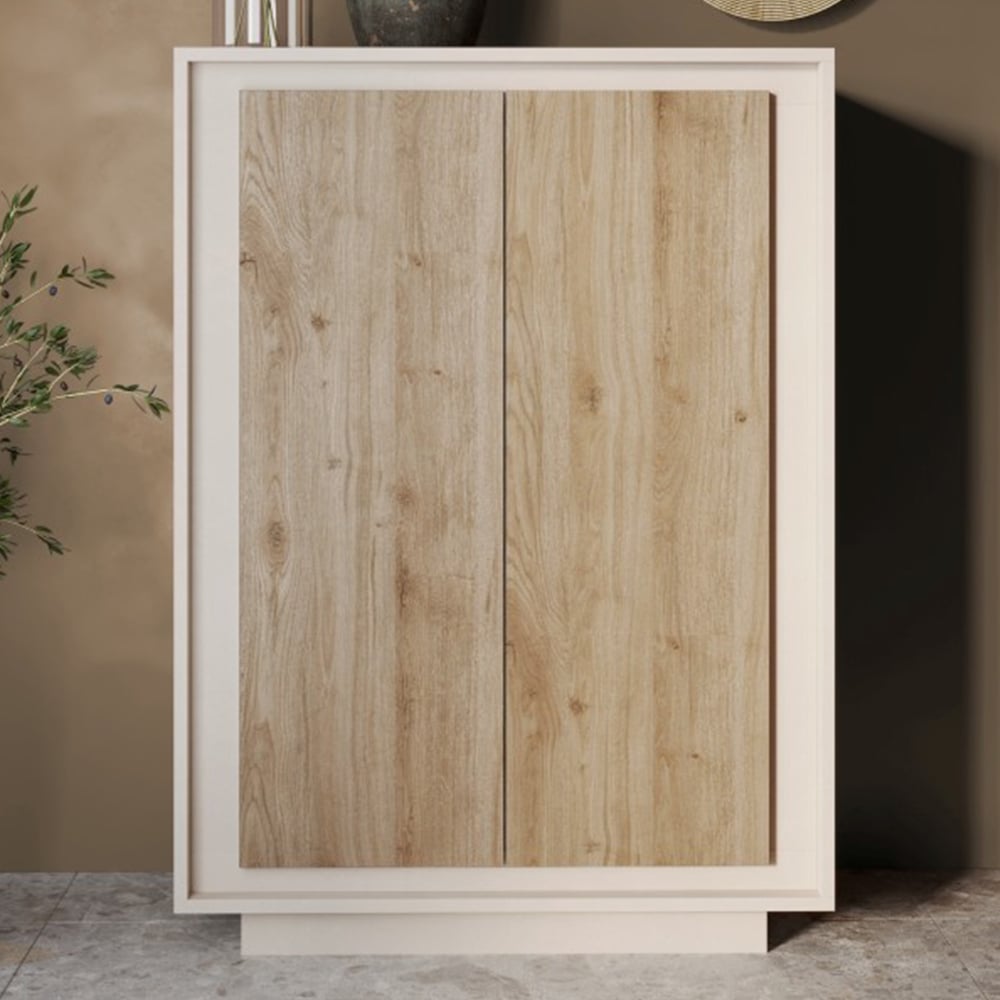 Skokie Wooden Highboard With 2 Doors In Cashmere And Cadiz