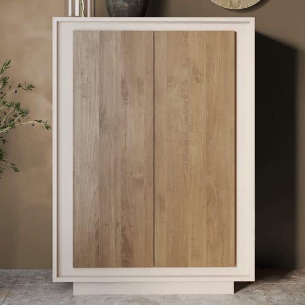 Skokie Wooden Highboard With 2 Doors In Cashmere And Mercure | Bed Sava